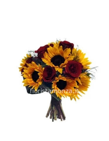 Bouquet di girasoli e rose